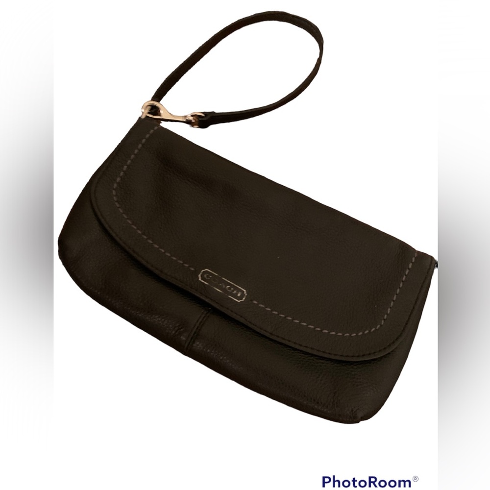 Vintage Coach Black Pebbled Hand Crafted Leather Wristlet or Clutch bag